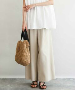 [UVカット/防シワ/抗ピリング/洗える]ピンストライプ柄プルオンワイドパンツ