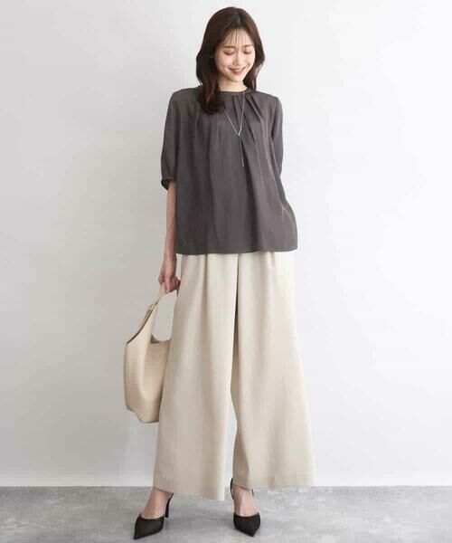 MK MICHEL KLEIN / エムケーミッシェルクラン その他パンツ | [UVカット/防シワ/抗ピリング/洗える]ピンストライプ柄プルオンワイドパンツ | 詳細6