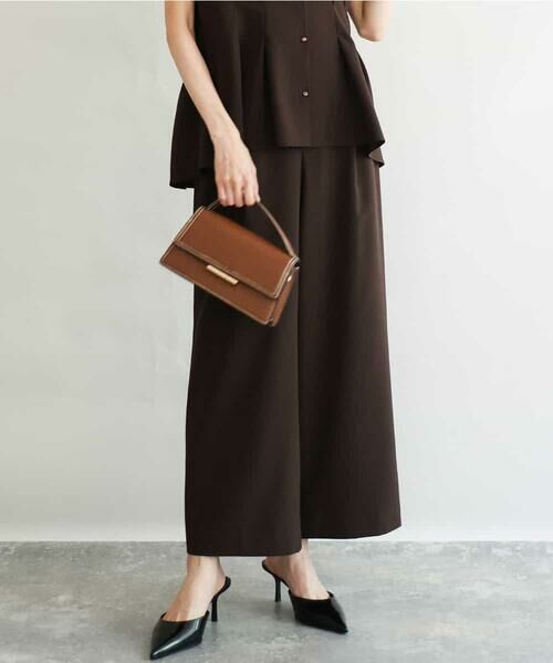 MK MICHEL KLEIN / エムケーミッシェルクラン その他パンツ | [洗える]リネンライクストレッチ ストレートワイドパンツ（ブラウン）