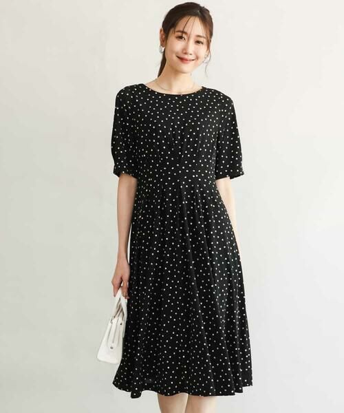 MK MICHEL KLEIN / エムケーミッシェルクラン ロング・マキシ丈ワンピース | [イージーケア/洗える]タックデザインジャージーワンピース（ブラック）