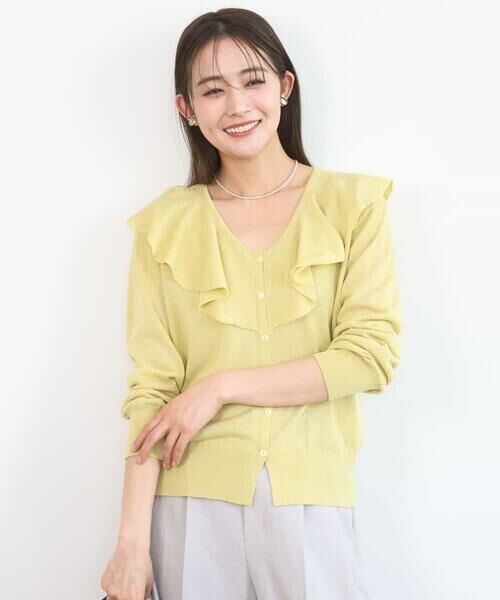 MK MICHEL KLEIN / エムケーミッシェルクラン カーディガン・ボレロ | ラッフルフリルデザインカーディガン/接触冷感/UVカット/洗える（イエロー）