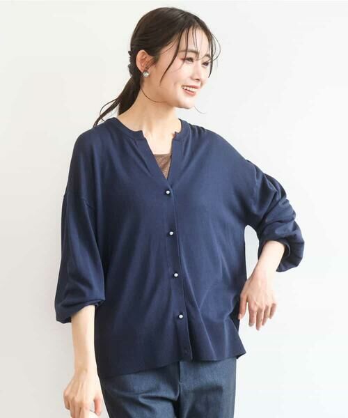 MK MICHEL KLEIN / エムケーミッシェルクラン カーディガン・ボレロ | キーネックカーディガン/接触冷感/UVカット/洗える（ネイビー）