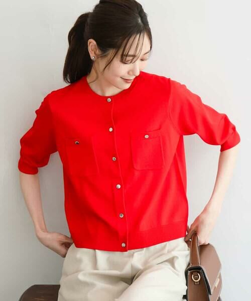 MK MICHEL KLEIN / エムケーミッシェルクラン カーディガン・ボレロ | [UVカット/接触冷感/洗える]コンパクトニットカーディガン（レッド）