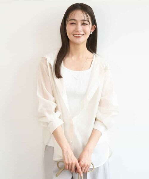 MK MICHEL KLEIN / エムケーミッシェルクラン シャツ・ブラウス | フーディーデザインシアーシャツブラウス/洗える（アイボリー）