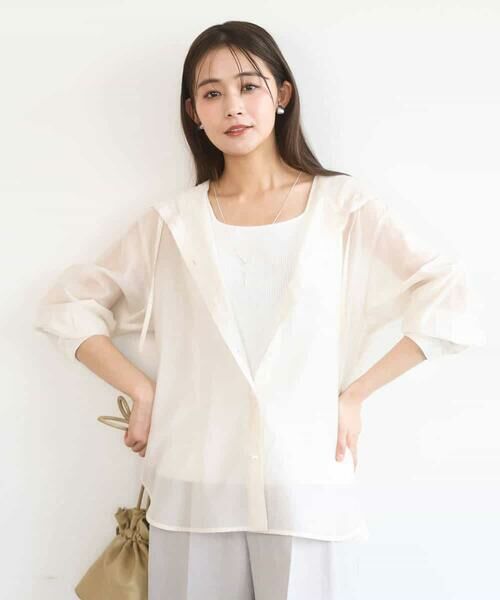 MK MICHEL KLEIN / エムケーミッシェルクラン シャツ・ブラウス | フーディーデザインシアーシャツブラウス/洗える | 詳細1