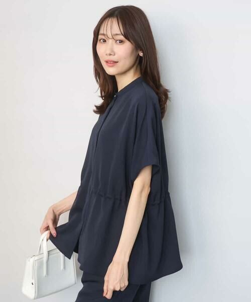 MK MICHEL KLEIN / エムケーミッシェルクラン シャツ・ブラウス | バンドカラーブラウス/接触冷感/UVカット/防シワ/通気性/洗える（ネイビー）