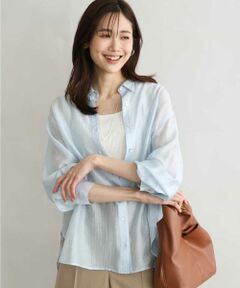 [接触冷感/洗える]ドビーストライプ柄シアーシャツブラウス