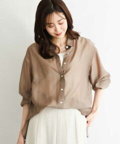 MK MICHEL KLEIN / エムケーミッシェルクラン シャツ・ブラウス | [接触冷感/洗える]ドビーストライプ柄シアーシャツブラウス