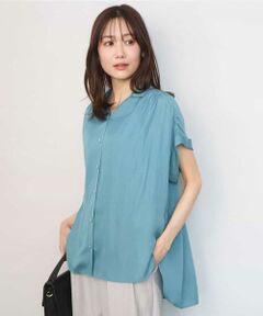 MK MICHEL KLEIN / エムケーミッシェルクラン シャツ・ブラウス | メタル釦デザイン サテン地ブラウス/接触冷感/UVカット/洗える