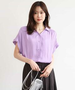 MK MICHEL KLEIN / エムケーミッシェルクラン シャツ・ブラウス | [瞬美シリーズ/UVカット/接触冷感/洗える]メタル釦デザイン サテン地ブラウス