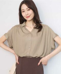 MK MICHEL KLEIN / エムケーミッシェルクラン シャツ・ブラウス | メタル釦デザイン サテン地ブラウス/接触冷感/UVカット/洗える