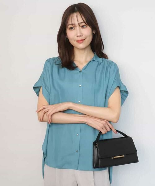 MK MICHEL KLEIN / エムケーミッシェルクラン シャツ・ブラウス | メタル釦デザイン サテン地ブラウス/接触冷感/UVカット/洗える | 詳細11