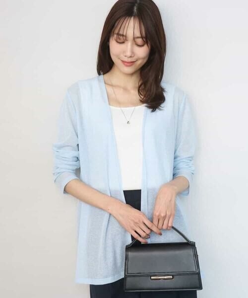 MK MICHEL KLEIN / エムケーミッシェルクラン カーディガン・ボレロ | コットン混シアーラメカーディガン/洗える（ライトブルー）