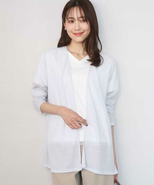 MK MICHEL KLEIN / エムケーミッシェルクラン カーディガン・ボレロ | コットン混シアーラメカーディガン/洗える（ライトグレー）