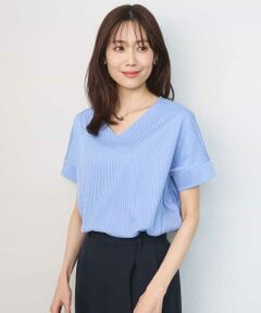 MK MICHEL KLEIN / エムケーミッシェルクラン カットソー | ストライプチュールカットソー/接触冷感/洗える