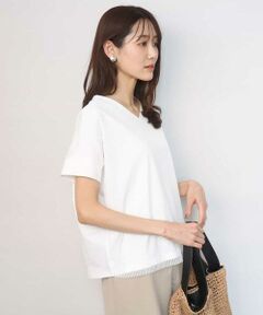 MK MICHEL KLEIN / エムケーミッシェルクラン カットソー | ストライプチュールカットソー/接触冷感/洗える