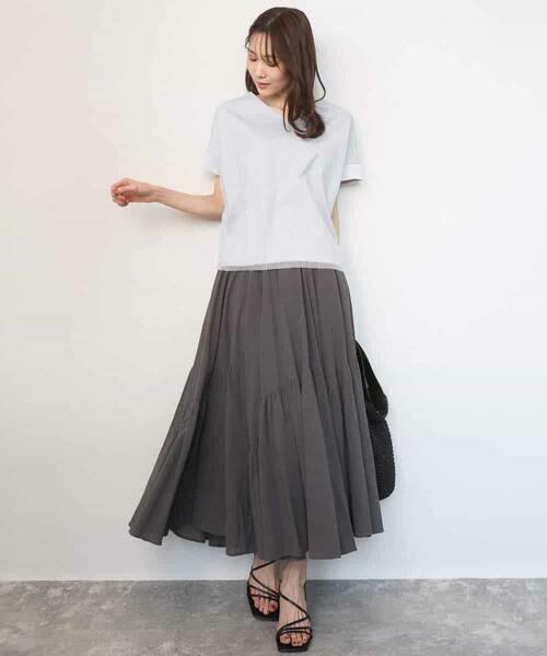 MK MICHEL KLEIN / エムケーミッシェルクラン カットソー | ストライプチュールカットソー/接触冷感/洗える | 詳細2