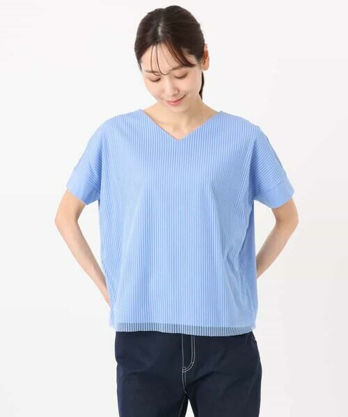 MK MICHEL KLEIN / エムケーミッシェルクラン カットソー | ストライプチュールカットソー/接触冷感/洗える | 詳細20