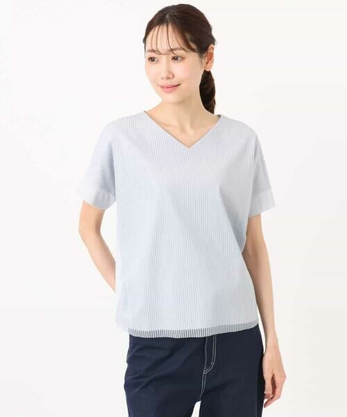 MK MICHEL KLEIN / エムケーミッシェルクラン カットソー | ストライプチュールカットソー/接触冷感/洗える | 詳細27