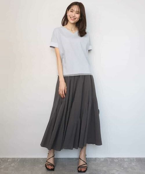 MK MICHEL KLEIN / エムケーミッシェルクラン カットソー | ストライプチュールカットソー/接触冷感/洗える | 詳細3