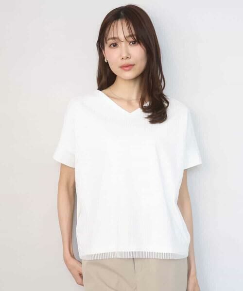 MK MICHEL KLEIN / エムケーミッシェルクラン カットソー | ストライプチュールカットソー/接触冷感/洗える | 詳細5