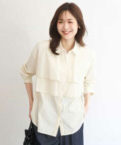 MK MICHEL KLEIN / エムケーミッシェルクラン シャツ・ブラウス | ティアードフリルストライプ柄シャツブラウス/洗える