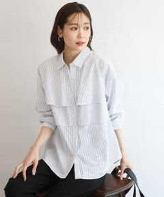 MK MICHEL KLEIN / エムケーミッシェルクラン シャツ・ブラウス | ティアードフリルストライプ柄シャツブラウス/洗える