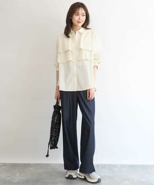 MK MICHEL KLEIN / エムケーミッシェルクラン シャツ・ブラウス | ティアードフリルストライプ柄シャツブラウス/洗える | 詳細10