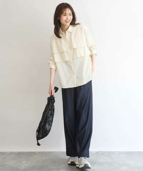 MK MICHEL KLEIN / エムケーミッシェルクラン シャツ・ブラウス | ティアードフリルストライプ柄シャツブラウス/洗える | 詳細11