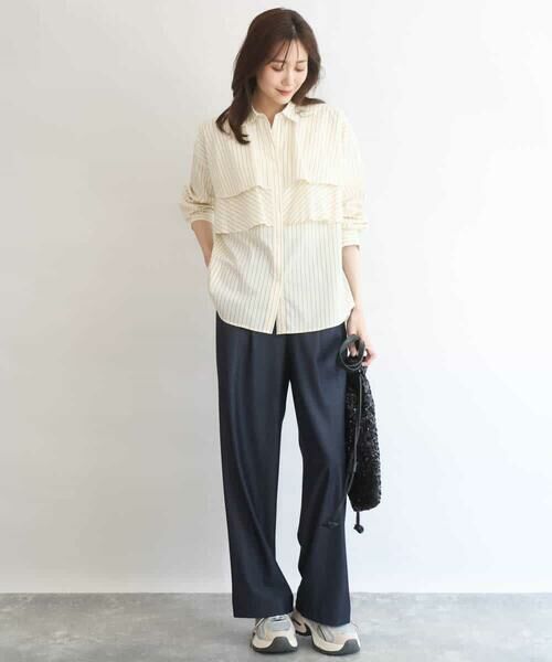 MK MICHEL KLEIN / エムケーミッシェルクラン シャツ・ブラウス | ティアードフリルストライプ柄シャツブラウス/洗える | 詳細12