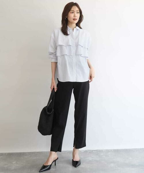 MK MICHEL KLEIN / エムケーミッシェルクラン シャツ・ブラウス | ティアードフリルストライプ柄シャツブラウス/洗える | 詳細3