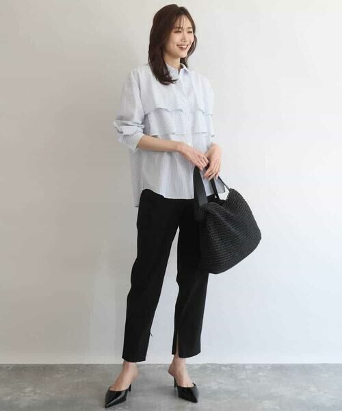 MK MICHEL KLEIN / エムケーミッシェルクラン シャツ・ブラウス | ティアードフリルストライプ柄シャツブラウス/洗える | 詳細4