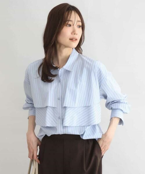 MK MICHEL KLEIN / エムケーミッシェルクラン シャツ・ブラウス | ティアードフリルストライプ柄シャツブラウス/洗える | 詳細5