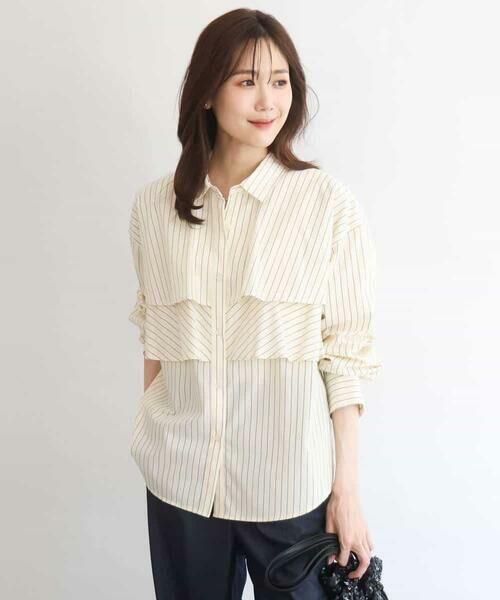 MK MICHEL KLEIN / エムケーミッシェルクラン シャツ・ブラウス | ティアードフリルストライプ柄シャツブラウス/洗える | 詳細9