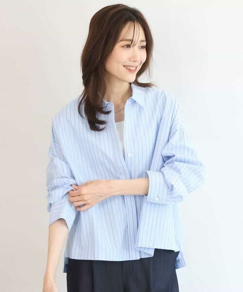 MK MICHEL KLEIN / エムケーミッシェルクラン シャツ・ブラウス | クロップド丈コットンストライプシャツブラウス/洗える | 詳細1