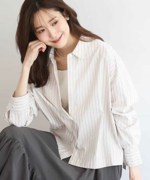 MK MICHEL KLEIN / エムケーミッシェルクラン シャツ・ブラウス | クロップド丈コットンストライプシャツブラウス/洗える | 詳細10