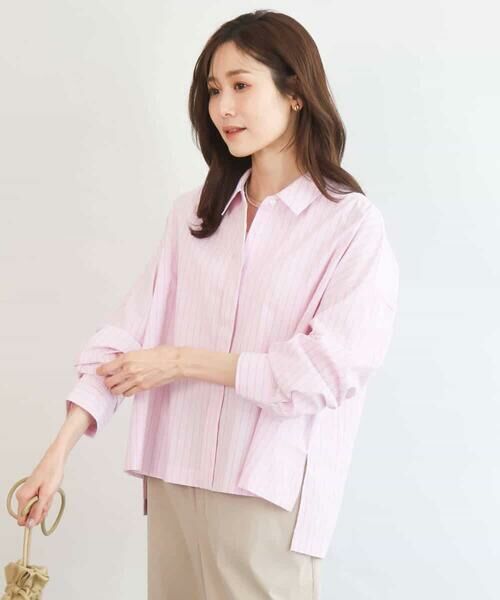 MK MICHEL KLEIN / エムケーミッシェルクラン シャツ・ブラウス | クロップド丈コットンストライプシャツブラウス/洗える | 詳細5