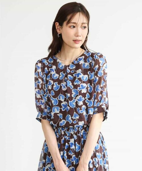 MK MICHEL KLEIN / エムケーミッシェルクラン シャツ・ブラウス | [洗える]アートフラワープリント シフォンブラウス | 詳細1