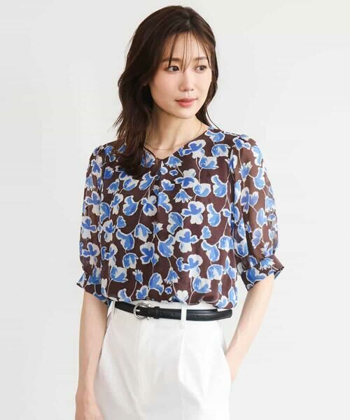 MK MICHEL KLEIN / エムケーミッシェルクラン シャツ・ブラウス | [洗える]アートフラワープリント シフォンブラウス | 詳細6