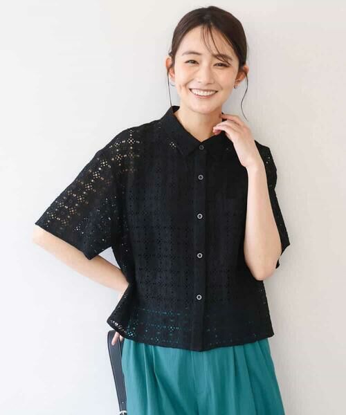 MK MICHEL KLEIN / エムケーミッシェルクラン シャツ・ブラウス | [洗える]幾何レース五分袖シャツブラウス | 詳細1