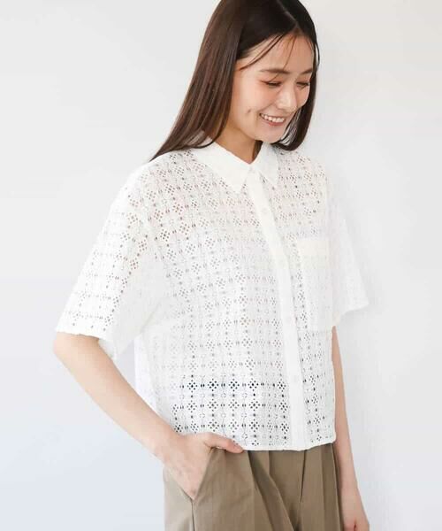 MK MICHEL KLEIN / エムケーミッシェルクラン シャツ・ブラウス | [洗える]幾何レース五分袖シャツブラウス | 詳細12