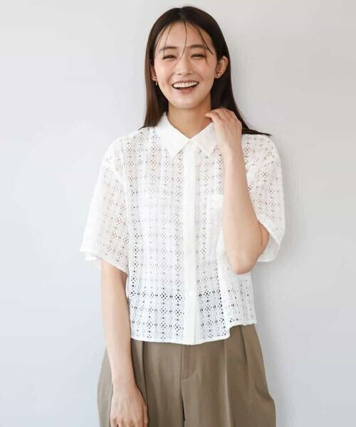 MK MICHEL KLEIN / エムケーミッシェルクラン シャツ・ブラウス | [洗える]幾何レース五分袖シャツブラウス | 詳細13