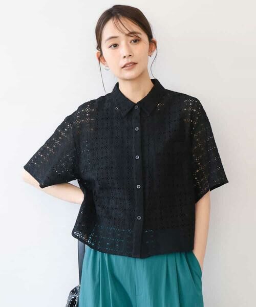 MK MICHEL KLEIN / エムケーミッシェルクラン シャツ・ブラウス | [洗える]幾何レース五分袖シャツブラウス | 詳細2