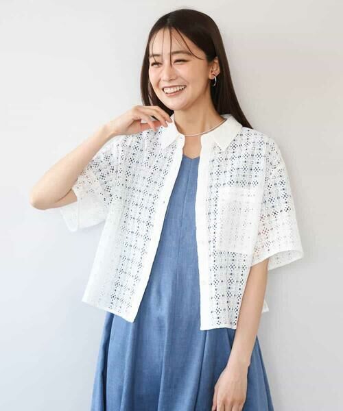 MK MICHEL KLEIN / エムケーミッシェルクラン シャツ・ブラウス | [洗える]幾何レース五分袖シャツブラウス | 詳細6