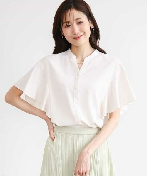 MK MICHEL KLEIN / エムケーミッシェルクラン シャツ・ブラウス | [接触冷感/洗える]フリルスリーブブラウス（アイボリー）