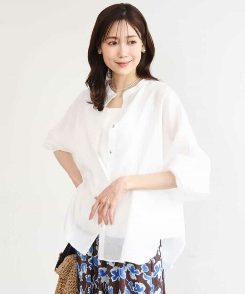 MK MICHEL KLEIN / エムケーミッシェルクラン シャツ・ブラウス | [接触冷感/通気性/洗える]ラミーリネン混シャツブラウス | 詳細1