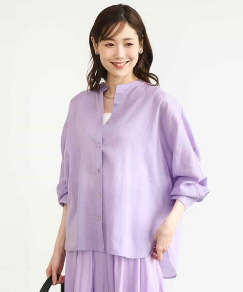 MK MICHEL KLEIN / エムケーミッシェルクラン シャツ・ブラウス | [接触冷感/通気性/洗える]ラミーリネン混シャツブラウス（ラベンダー）