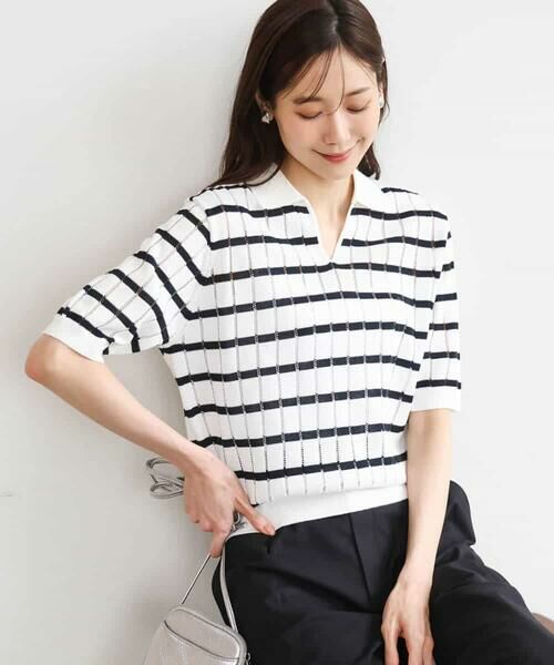 MK MICHEL KLEIN / エムケーミッシェルクラン カットソー | [洗える]衿付きスキッパーデザインニット | 詳細1