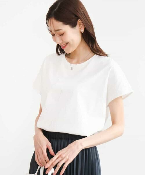 MK MICHEL KLEIN / エムケーミッシェルクラン カットソー | [洗える]ニュアンスロゴ フレンチスリーブTシャツ | 詳細1