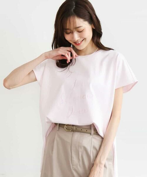 MK MICHEL KLEIN / エムケーミッシェルクラン カットソー | [洗える]ニュアンスロゴ フレンチスリーブTシャツ（ピンク）